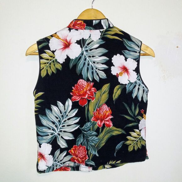 Vintage Liberty House Young Hawaii Cropped Shirt-Medium-Toggle Button-Sleeveless - Picture 5 of 8